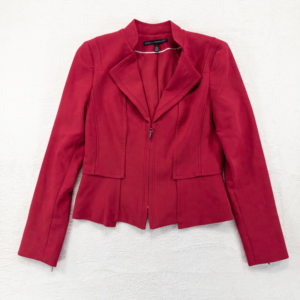 White House Black Market Blazer Women 4 Dark Pink Zip Front Peplum Jacket Career